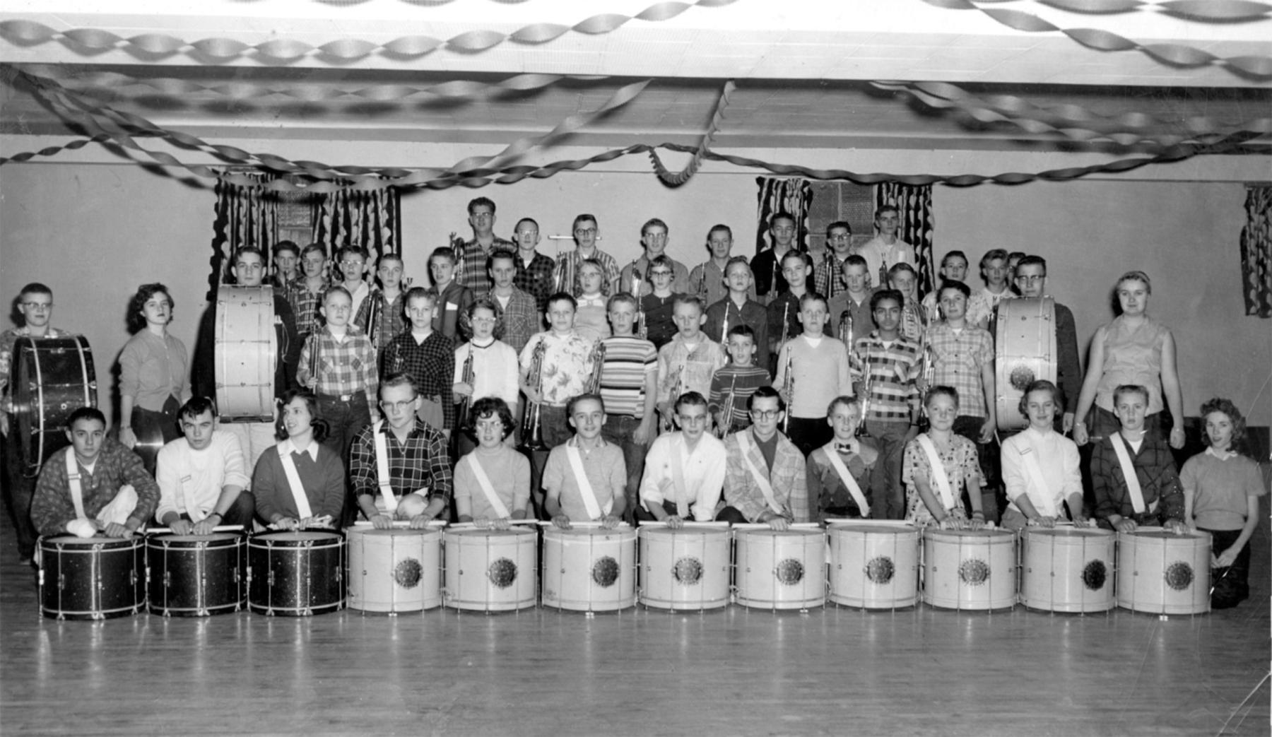 The Dec. 17, 1957 Casper Morning Star titled this photo “Troopers at Rehearsal” at the American Legion hall on Durbin Street. "The group will adopt old cavalry uniforms.” The caption noted, " and have a color guard of Indian princesses. Their tunes will range from the Western to popular. Support of the group is expected to come from several Casper organizations who will be represented in the color guard.” Troopers Archives #1787.