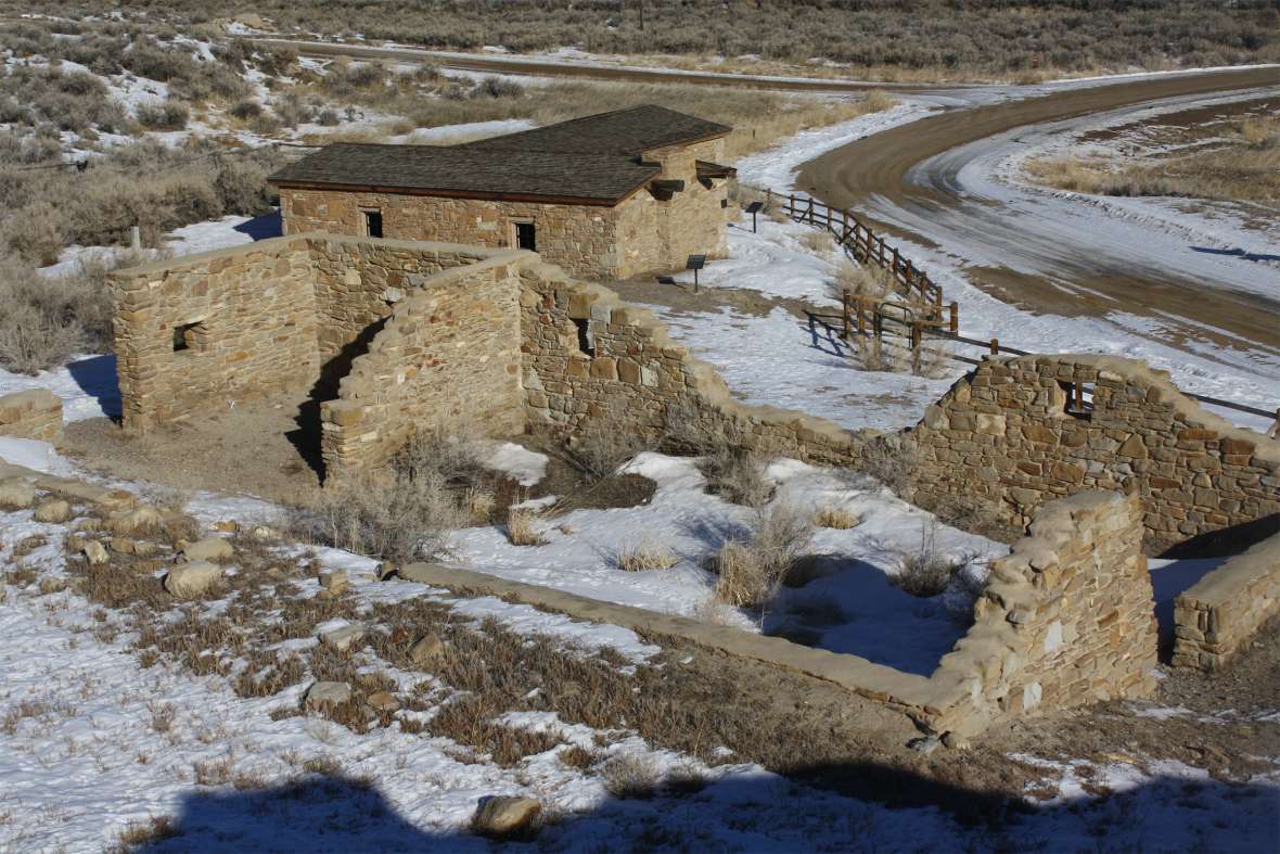 The partly restored Point of Rocks home station on Bitter Creek, just south of I-80 and Point of Rocks, Wyo. Spaced 40 to 60 miles apart, home stations provided meals for passengers and facilities for more extended stopovers. Teams and drivers were exchanged there. Tom Rea photo.