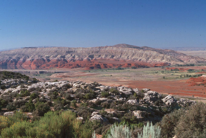 Red and white cliffs above the Bighorn River, Big Horn Canyon National Recreation Area. NPS photo.