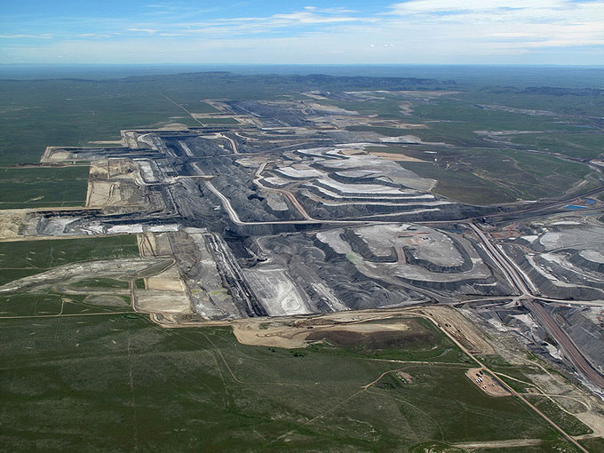 The Black Thunder Coal Mine is as of 2012 the largest producing coal mine in the world. Ecoflight photo.