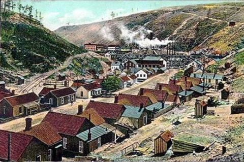 The coal-mning town of Cambria, 1908. Weston County was named for John Weston, who discovered coal there in 1887. Wyoming Tales and Trails