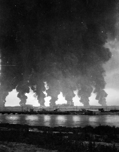 The refining business was dangerous.Midwest Refinery tanks on fire, 1921. Chuck Morrison Collection, Casper College Western History Center photo.