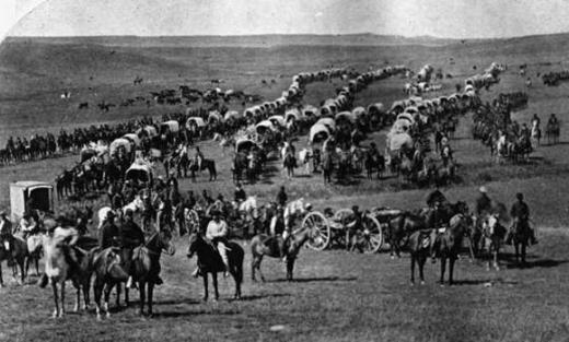 George A. Custer (left center in light clothing) and his military expedition to the Black Hills, 1874. William H. Illingworth, National Archives.