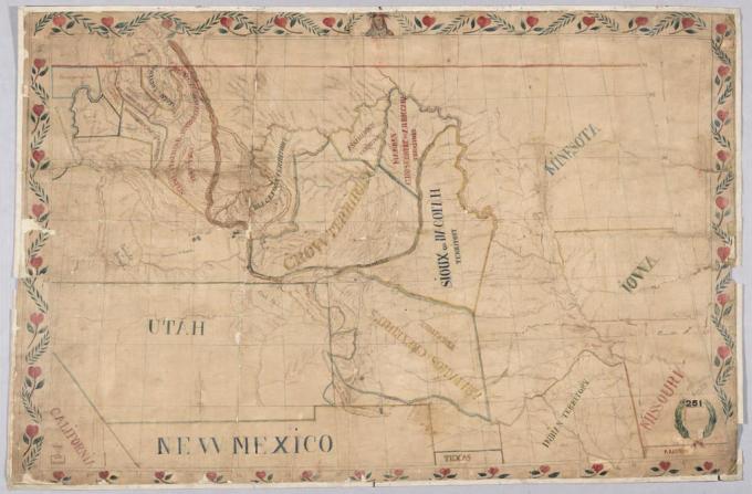 Father De Smet's map of the territories assigned to plains Indian tribes, 1851. Library of Congress.