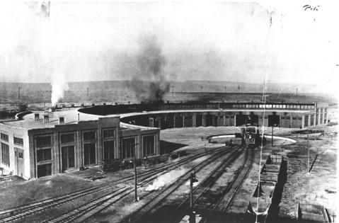 The Union Pacific Railroad roundhouse in Evanston, Wyo., about 1920. Uinta County Museum photo.