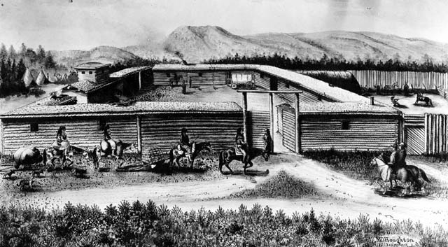 Fort Bridger in its early days. Wyoming State Museum.