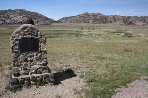 The 1933 monument at Martin's Cove, erected by the Utah Pioneer Trails and Landmarks Association. Tom Rea photo.