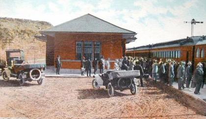 The Burlington depot at Thermopolis, ca. 1918. Wyoming Tales and Trails.