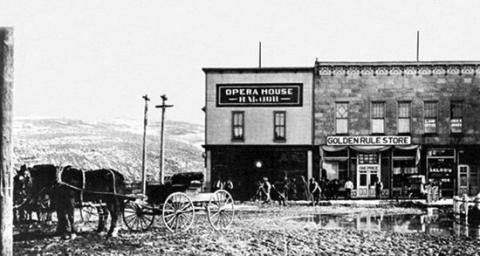 J.C. Penney&#039;s second Golden Rule store in Kemmerer, Wyo., about. 1908. In 1913, he replaced the Golden Rule name with his own. Wyoming Tales and Trails.