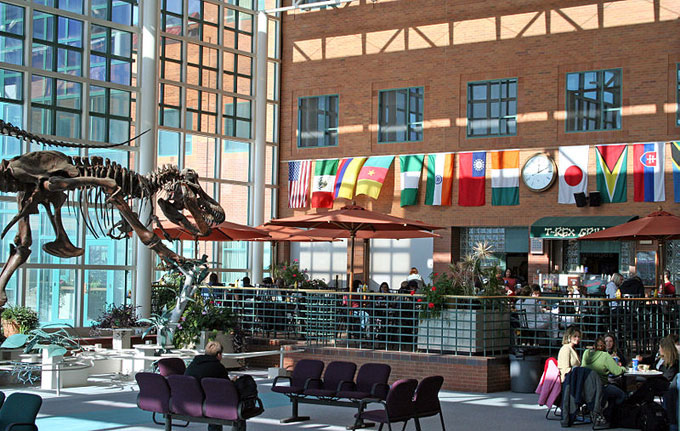 Wyoming Community College's one-building campus has won several architectural awards; shown here is the atrium and food court. Joanna Fritz photo.