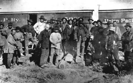 Chinese miners in Rock Springs. Wyoming State Archives.
