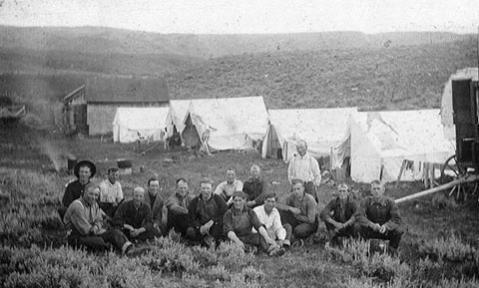 Sheepherders at a camp on Nowood Creek, north of Lost Cabin, 1916. Wyoming Tales and Trails.