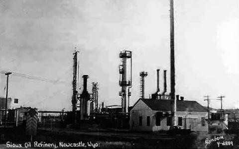 The oil business has dominated Weston County's economy since the 1920s. The Sioux Refinery in Newcastle, 1953. Wyoming Tales and Trails.