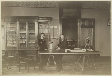 Above, Mead, right, in his office in Cheyenne ca. 1895. In 1899, he left the position as state engineer for job in Washington, D.C. (American Heritage Center photo, ah002551)