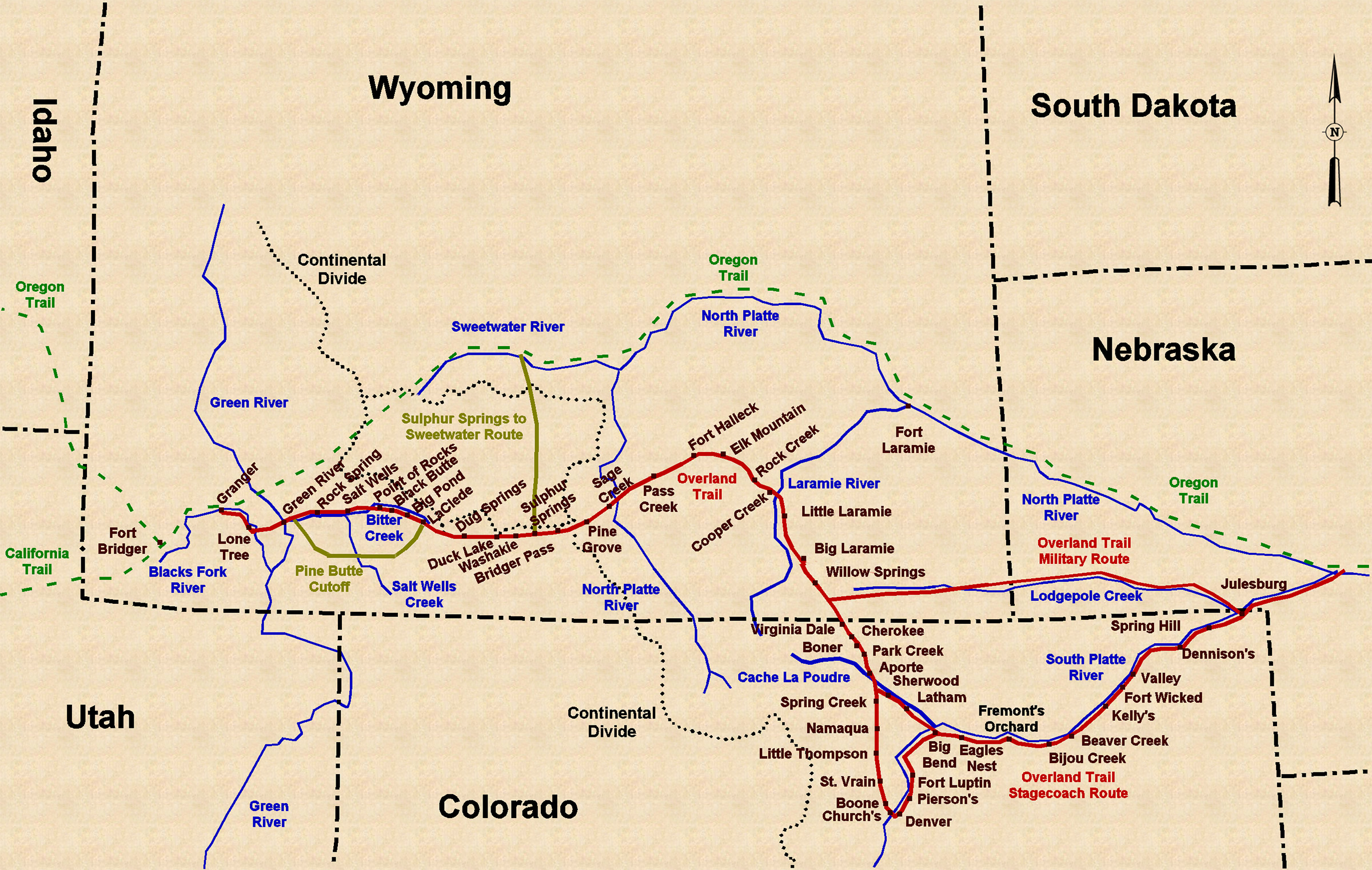 Old Oregon Trail, Map of the Old West, Historical Map -  Canada