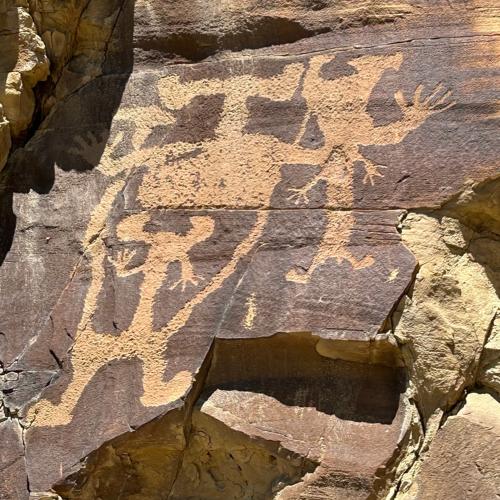 Archaeologists now understandthat rock pictures like these petroglyphs at Legend Rock have for a long time been used as sources of spiritual power. Tom Rea photo.