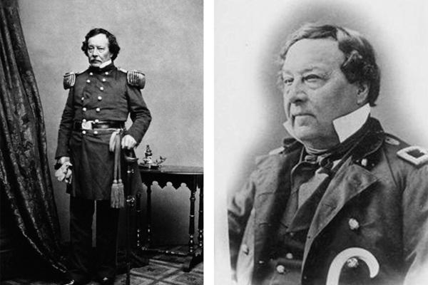 Born in revolutionary France and raised in the early United States, Benjamin Eulalie de Bonneville graduated from West Point in 1815. In 1832 he took an official leave from his Army career to lead a fur-trading and trapping expedition to the Rocky Mountains. He seems to have been after information about British activities in the far Northwest as much as he was after beaver pelts. Two images remain of him in uniform, later in his career. NPS and Wikipedia. 