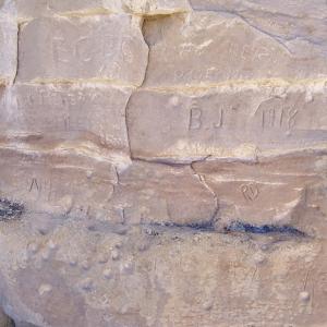 Panel 1 inscriptions.  The view is to the east (Western Archaeological Services).