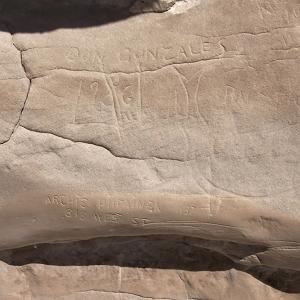 Panel 2 inscriptions.  The view is to the south (Western Archaeological Services).