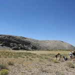 Oregon Trail history continues to fascinate people worldwide. A Belgian film crew at Independence Rock, July 2012. Tom Rea photo.