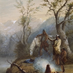 'Roasting the Hump Rib,' by Alfred Jacob Miller. The hump rib was supposedly the best-tasting part of the buffalo. William Drummond Stewart in long coat and broad hat. Walters Art Museum.