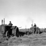 Archie Anderson's three tractors disk up virgin land before planting winter wheat, 1930. Ted Higby photo, Nichols Collection, Grand Encampment Museum.