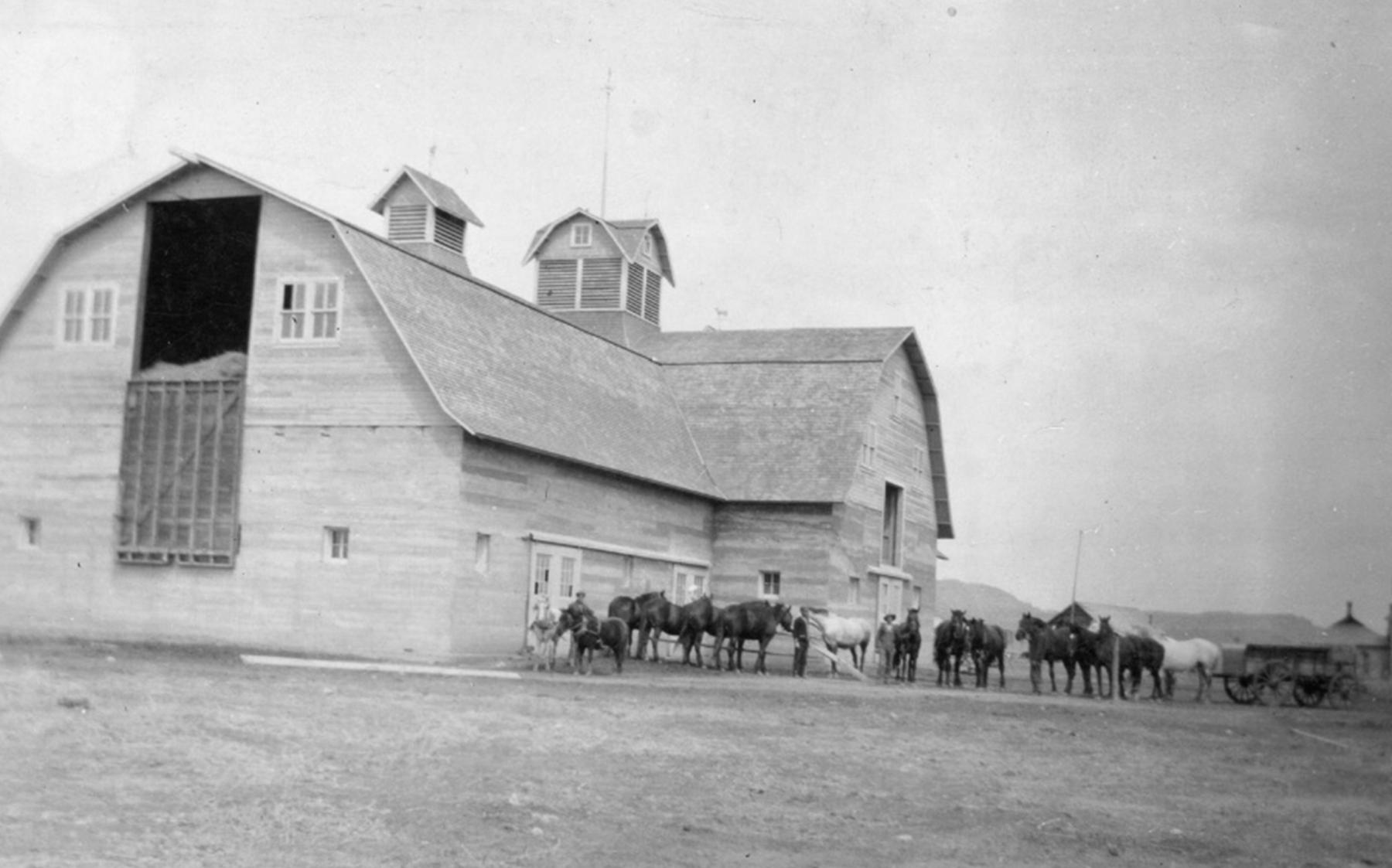 When he left the United States to move to Guatemala in 1913, Sam Gebo left everything on his ranch near Gebo, Montana, to be sold at auction. This photo of the barn dates from about 1915. Sam took his own life in 1940. Carbon County, Montana, Historical Society.