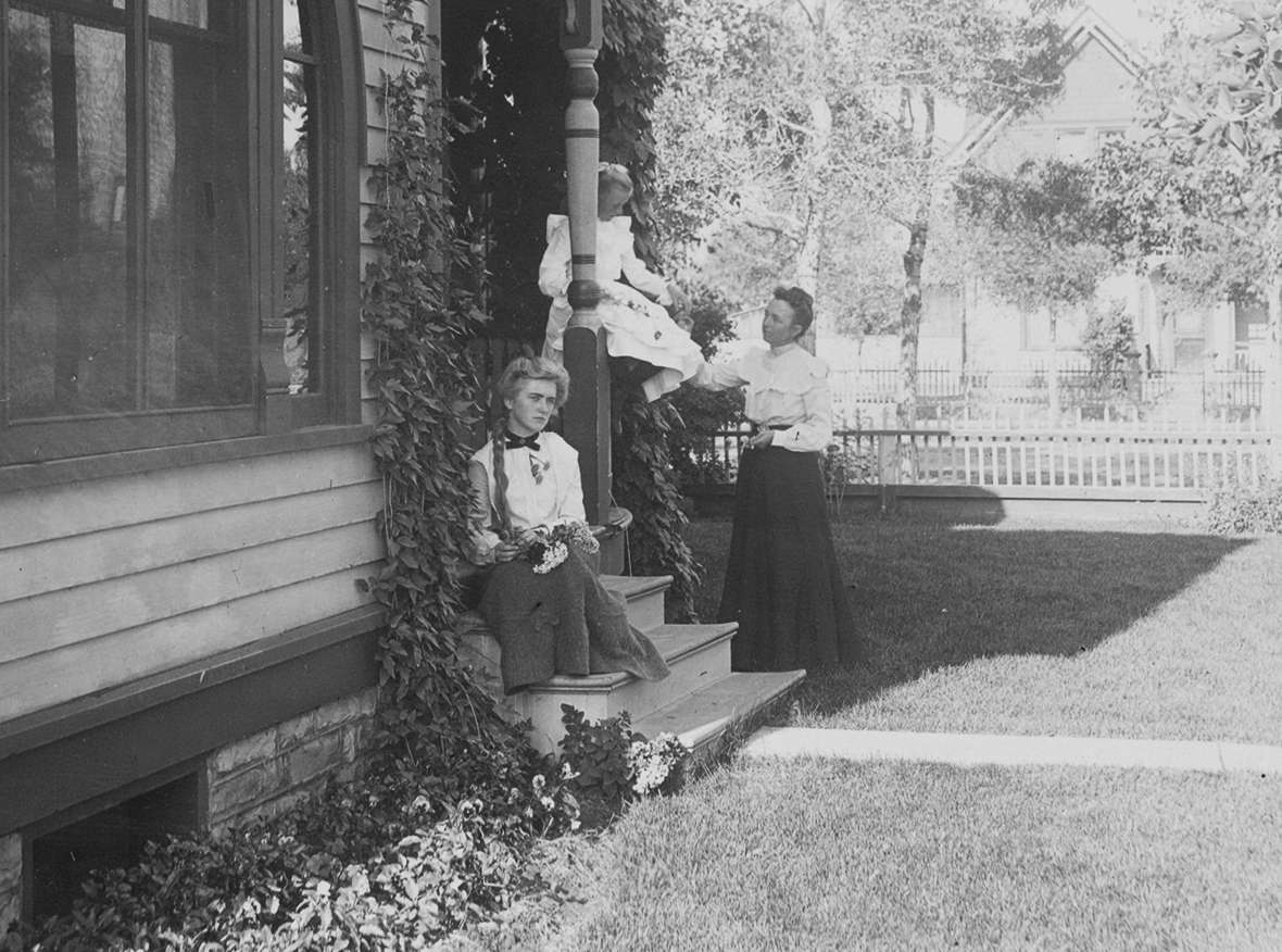 Left to right, Neva, Helen and Celia Alice 'Allie' Nelson at the family home on 9th Street in Laramie, perhaps around 1902. American Heritage Center.