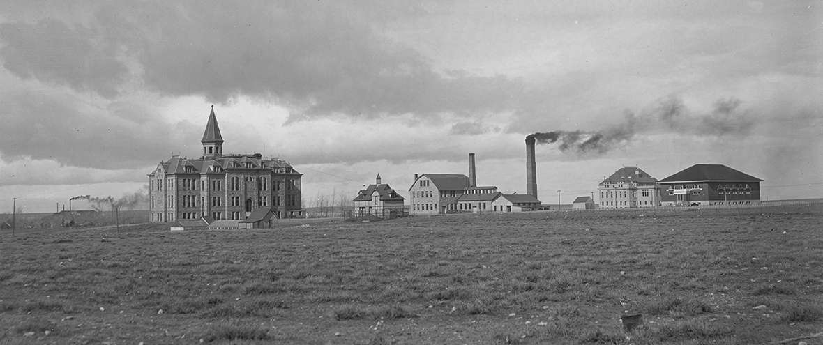 The University of Wyoming campus, 1903, by which time Aven Nelson’s reputation as a botanist was well established. For years he acted also as the university’s unofficial gardener and landscaper, planting trees, shrubs and grasses and enlisting students to help him turn UW into a greener, shadier place. American Heritage Center.