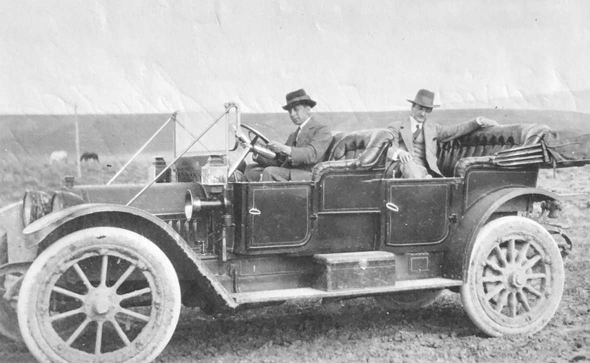 Henri Lebreton, right, and a business associate, probably David Ehrlich, near Moorcroft, Wyo., 1912. Courtesy Philippe Boucher.