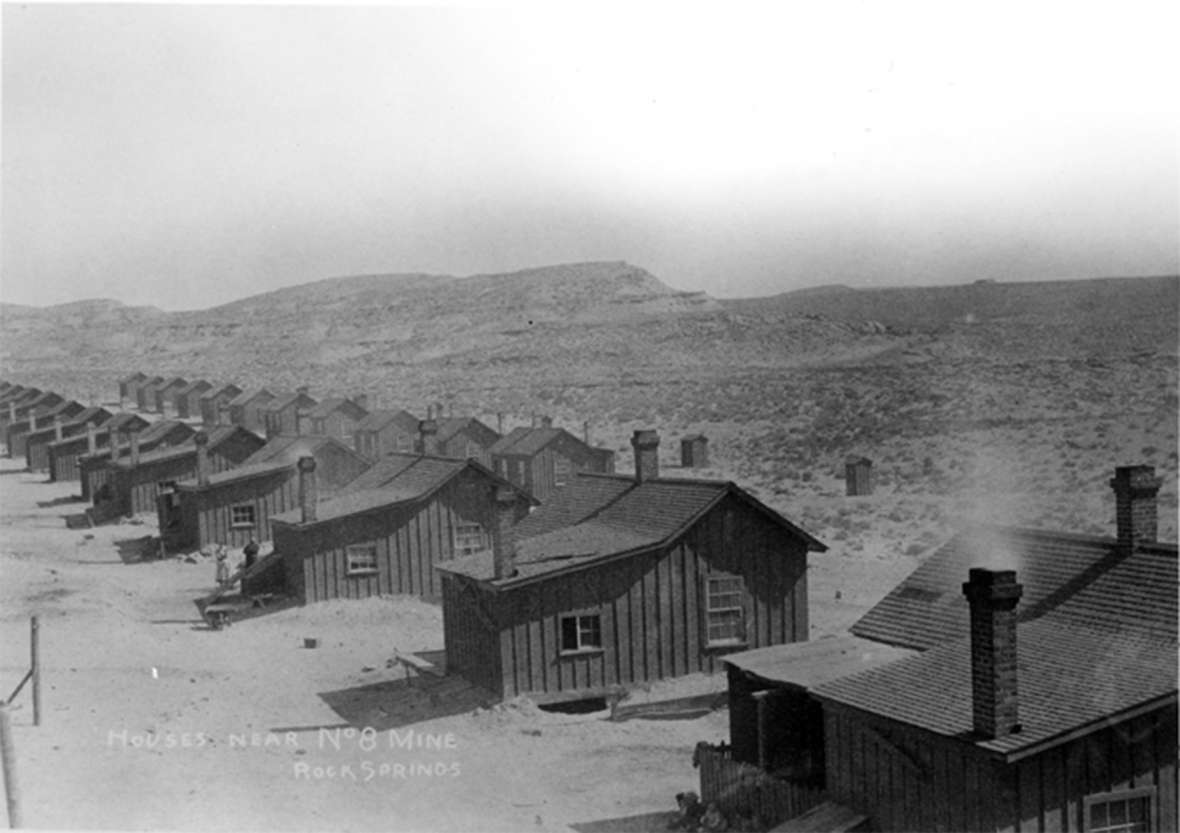 Joseph Omeyc and his friend, John Kolman, were shooting rabbits north of the Union Pacific’s  Number 8 coal mine when they were confronted by a deputy game warden. Shown here, miners’ families’ housing at the mine. Wyoming State Archives.