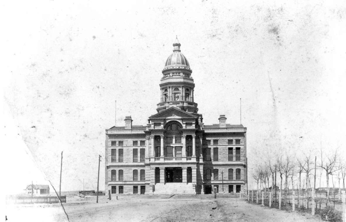 The initial phase of Wyoming’s Capitol, designed by David Gibbs of Toledo, Ohio and built by Adam Feick and Bros. of Sandusky, included only what’s now the center portion of the building. It was  completed in 1888 while Wyoming was still a territory. Wyoming State Archives.