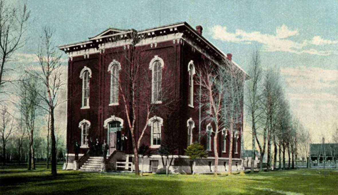 The Albany County courthouse, early in the 20th century. Joe Martin was dragged upstairs from the basement jail and out to the intersection of Sixth Street and Grand Avenue, probably the far corner of the lot from this viewpoint. There the mob hanged him from the streetlight pole, then shot him. The lynching occurred in front of Judge Carpenter’s house; the judge was in Casper at the time. Laramie Plains Museum.