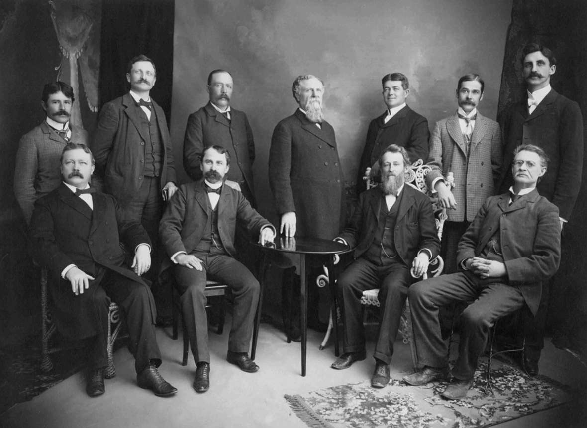 Laramie’s judges and lawyers—the Albany County Bar Association—in 1901. Judge Charles Carpenter, seated at far left, convened the grand jury; County Commissioner Nellis Corthell, second from left in the rear, said he had a list of perpetrators in the lynching but was not called to testify. Courtesy Albany County Clerk of District Court.