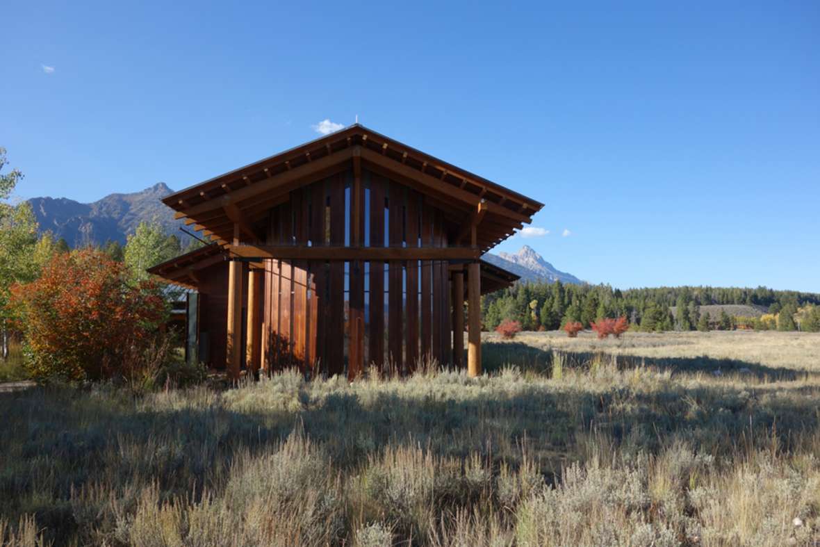 Competed in 2008, The Laurance Rockefeller Preserve Interpretive Center in Grand Teton National Park merges elements of the old parkitecture—exposed wooden beams, a wood exterior and a rock chimney—with much more modern stylings. Mary Humstone photo.