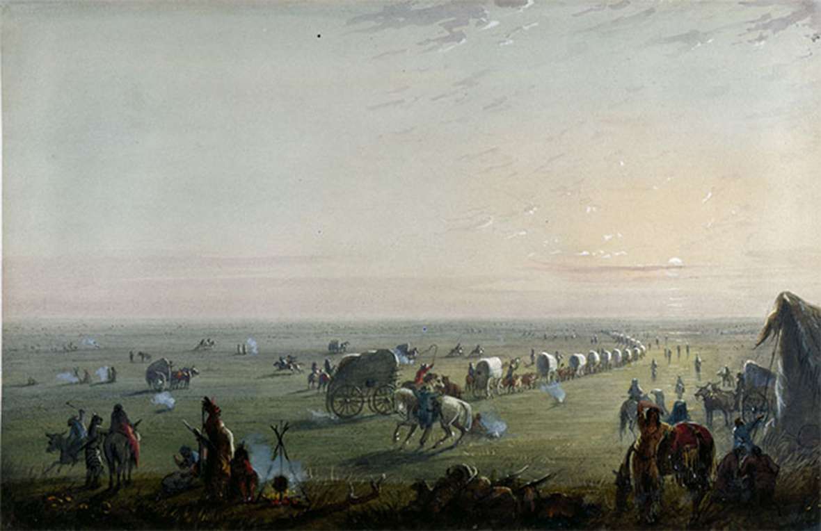 ‘Breaking Up Camp at Sunrise,’ Alfred Jacob Miller. One of about 200 pictures Miller made on the trail in the summer of 1837. Walters Art Museum.