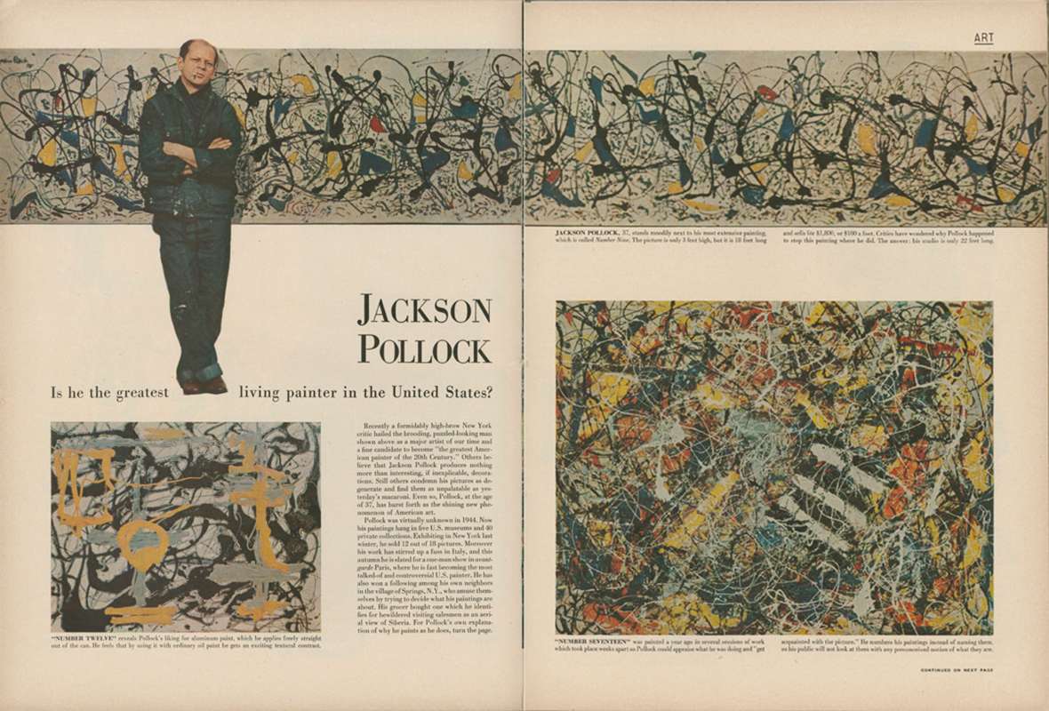  In a 1949 Life magazine article, Pollock proclaimed that he was born in Cody. But in a follow-up story, the Cody Enterprise newspaper could not find a single person in town who remembered him. Life magazine, via National Gallery of Art.