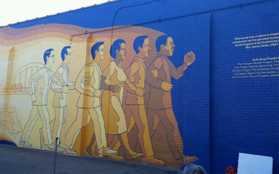 A new mural memorializing James Reeb, far left, Martin Luther King, far right and other civil rights activists was unveiled in downtown Casper in 2019. Universalist Unitarian Community of Casper; mural by Tony Elmore.