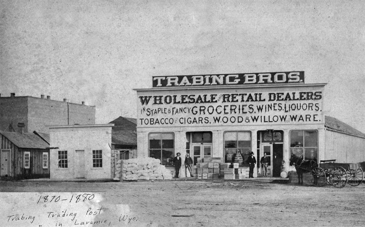 The Trabings’ so-called Blue Front store became the center of all operations when they retreated to Laramie beginning in 1880, after 12 years running businesses across Wyoming Territory. Author's collection.