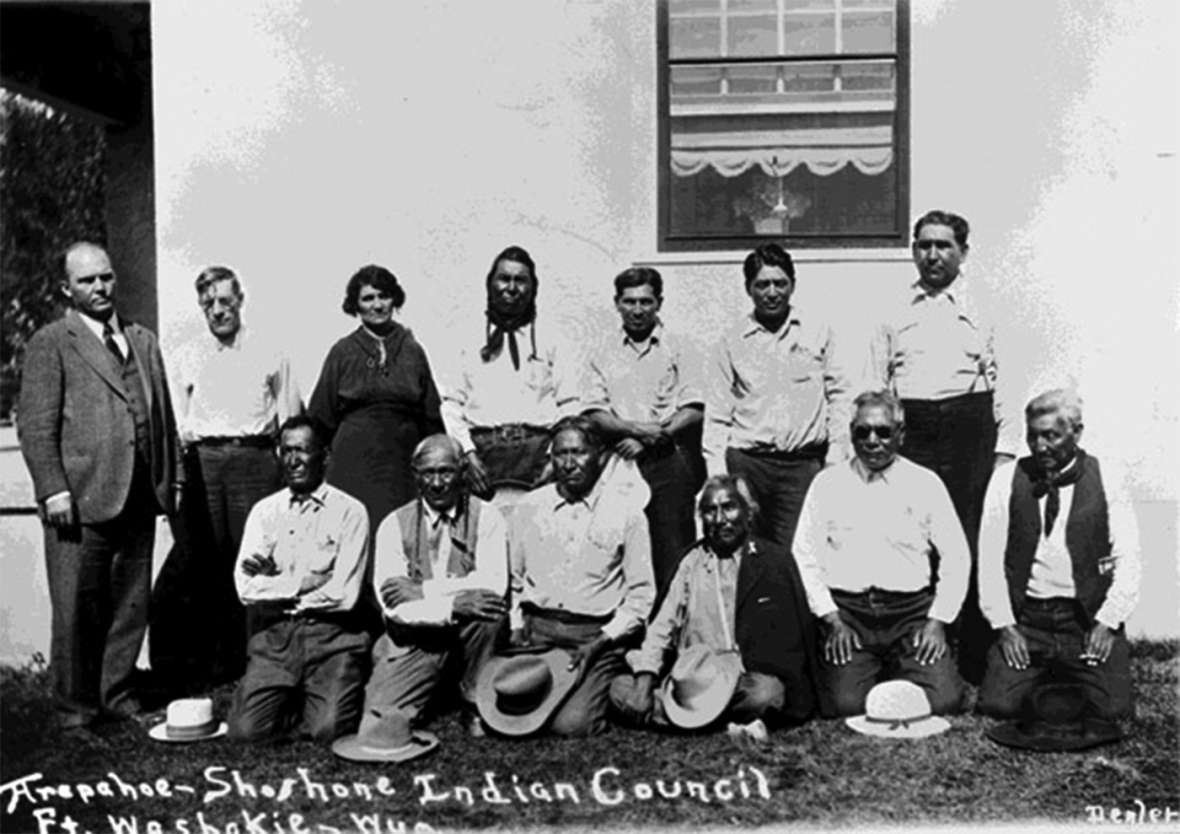 Members of the Arapaho-Shoshone Joint Business Council at Fort Washakie, no date. American Heritage Center.