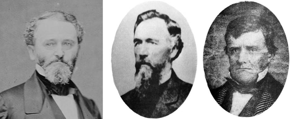 Pony Express founders William Russell, left, Alexander Majors, center, and William Waddell first joined forces in 1854 and the following year won a U.S. Army contract giving them a monopoly on transporting all military supplies west of the Missouri River. Five years later, with rickety financing, they founded the Pony Express. Wikipedia; National Park Service. 