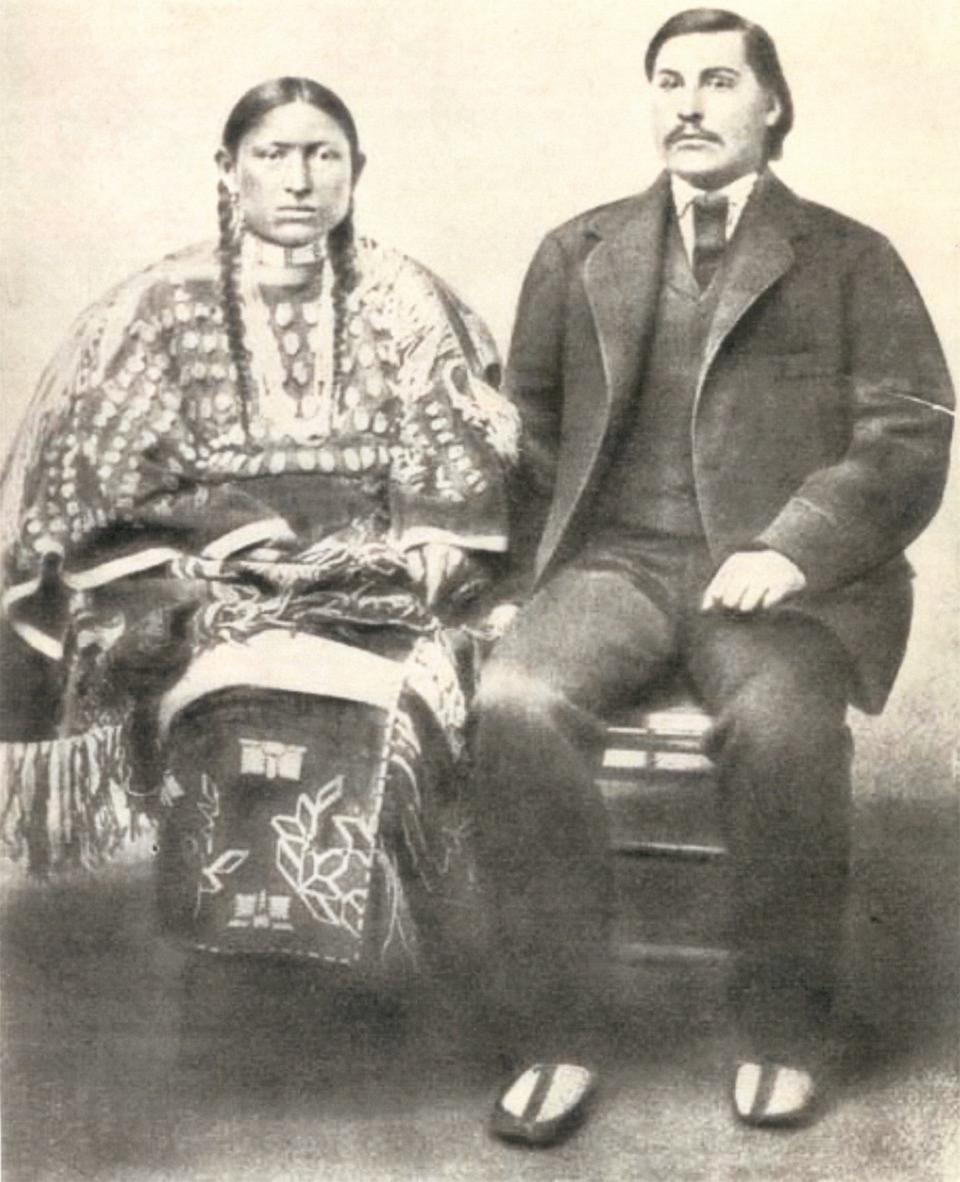After two days of fighting on Bonepile Creek, the Cheyennes realized they might not prevail. George Bent, shown here with ihis wife, Magpie, in 1867, acted as interpreter in negotiations. Son of the fur trader William Bent and Owl Woman of the Cheyenne, George Bent was at Sand Creek in Colorado late in 1864 when US soldiers brutally massacred 150 Cheyennes, including women and children. He took part in the subsequent Cheyenne attacks on Julesberg and Platte Bridge in 1865.  After the 1868 Fort Laramie Treat