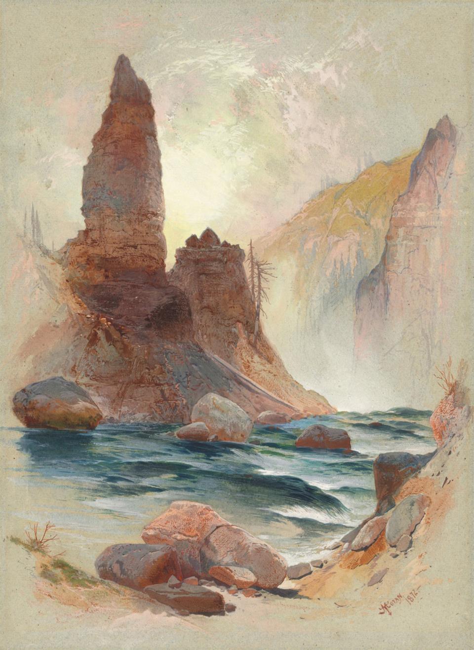 Tower at Tower Falls, Yellowstone, 1872. Thomas Moran, watercolor and gouache over graphite. National Gallery of Art.