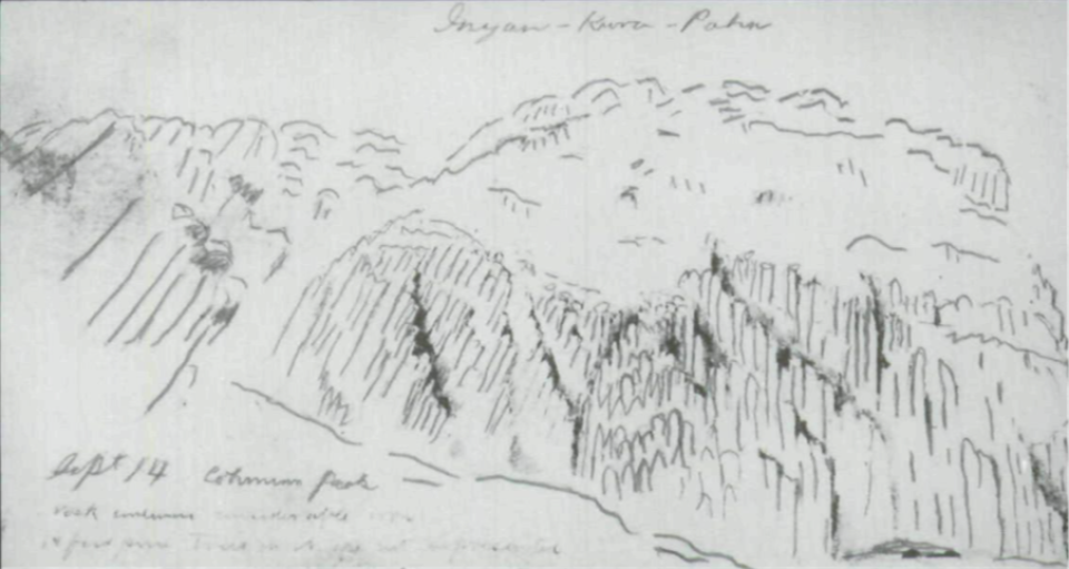 Sketch drawn by Warren Expedition of Inyan Kara. Sketch drawn of Inyan Kara