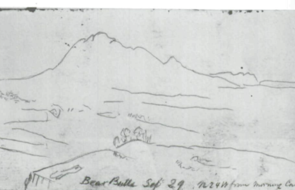 Sketch drawn by Warren Expedition of Bear Butte in 1857 Line drawing of Bear Butte dated Sept 29