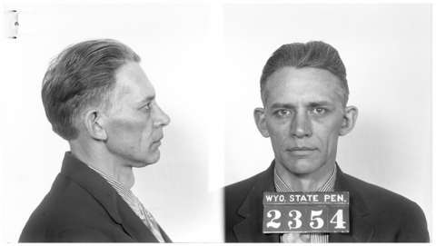 Bill Carlisle’s prison mugshot, January 1935, a year before he was paroled and released a final time from the Wyoming State Penitentiary. Wyoming State Archives.