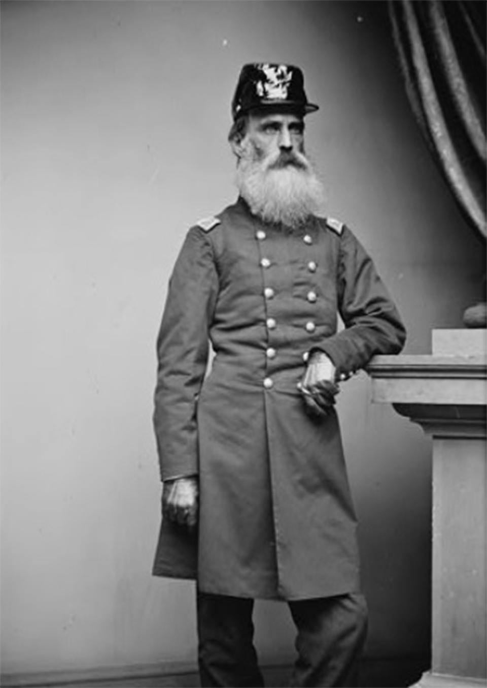 Samuel Starr served as captain of Company D,  2nd U.S. Dragoons, at Fort Laramie in 1860. He later left that regiment to command the Cavalry Reserve Brigade and fought at the Battle of Fairfield in the Civil War. He was severely wounded and his arm was amputated in a Confederate prison camp. Wikipedia.