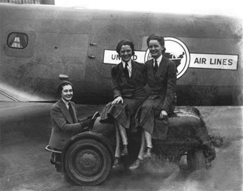 United Airlines opened a stewardess school in Cheyenne in 1947, around the time this photo was taken. The school trained more than 6,000 stewardesses before moving to Chicago in 1961. Wyoming State Archives. 