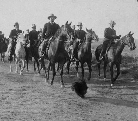 Theodore Roosevelt, center, called allotment 'a mighty pulverizing engine, to break up the tribal mass.' Library of Congress.