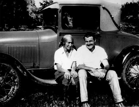 Hemingway and Frances 'Bunny' Thorne, at the time a guest at the Folly Ranch west of Sheridan, August 1928. She met Hemingway's old friend, Bill Horne, at the ranch that summer, and later married him. The car is Hemingway’s yellow Ford runabout that roars through many anecdotes. Wyoming Room, Sheridan County Fulmer Public Library.